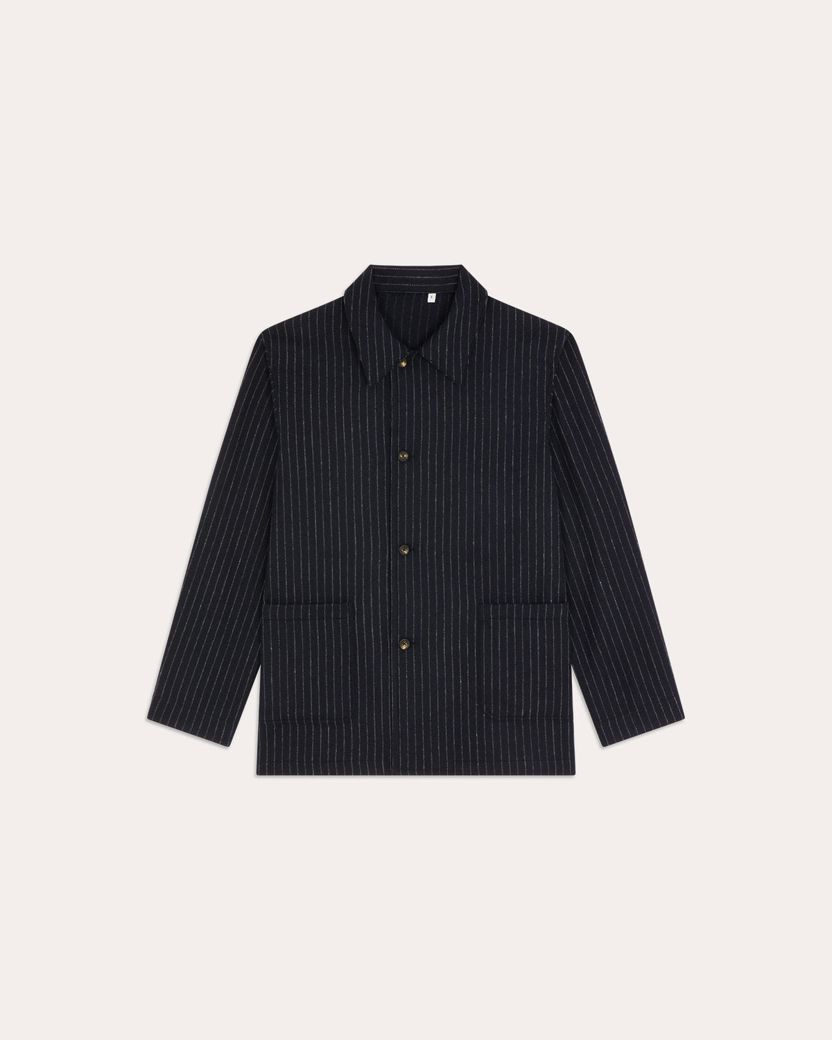 Veste de travail en laine vierge bleu marine à rayures craie