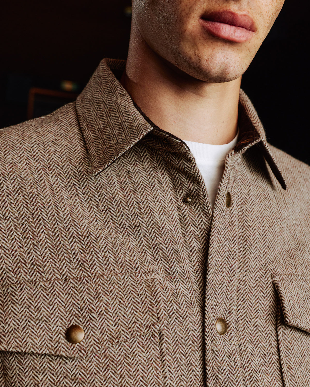 Veste en laine chevrons matelassée marron