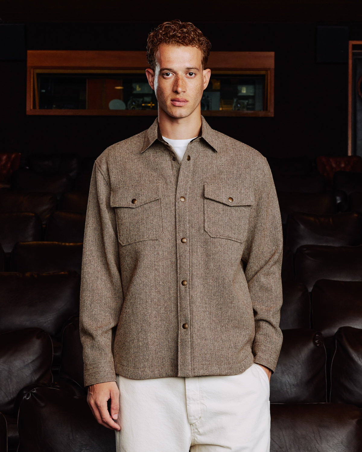 Veste en laine chevrons matelassée marron