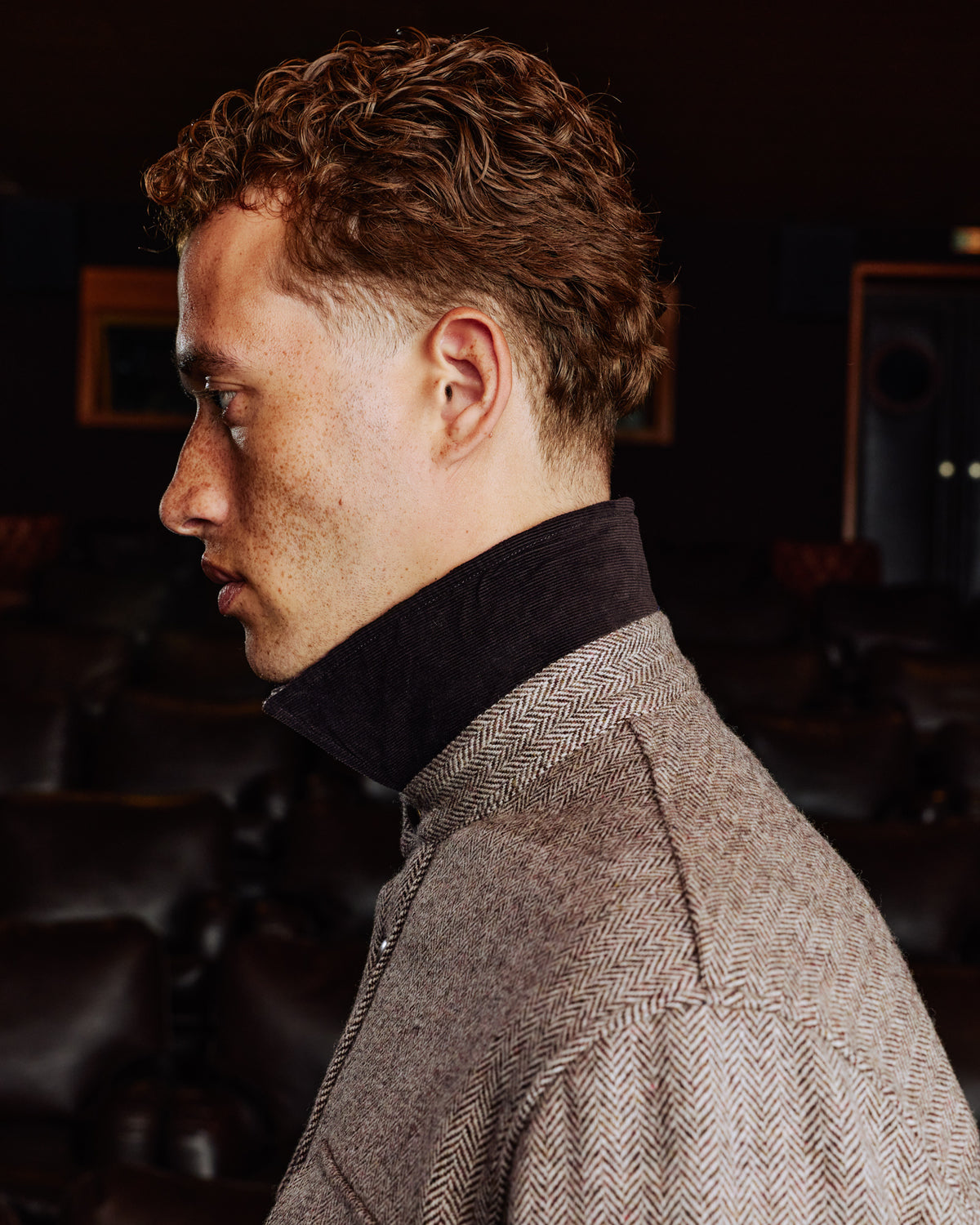 Veste en laine chevrons matelassée marron