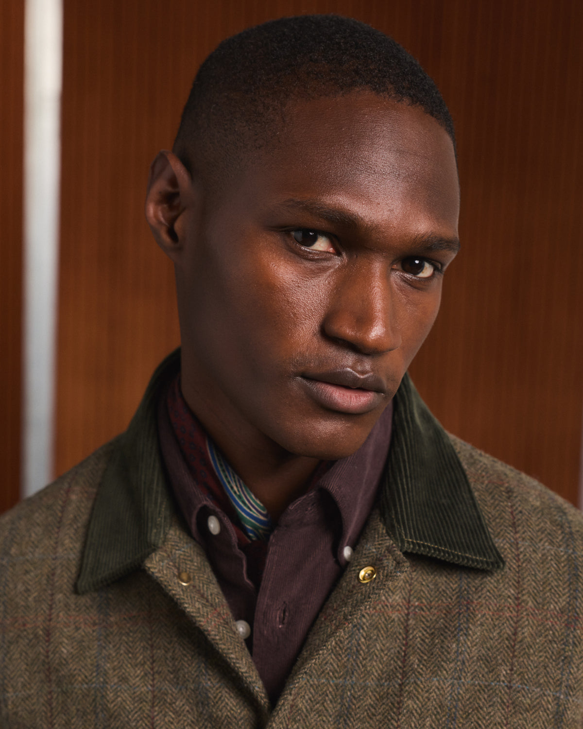 Veste en tweed de laine verte à chevrons