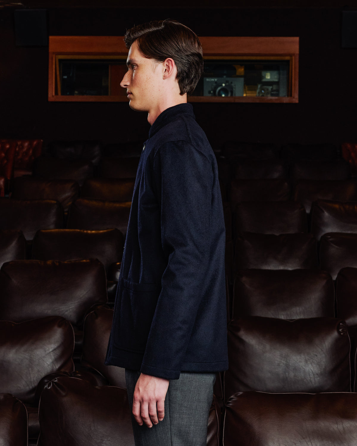 Veste col officier en laine Loden marine