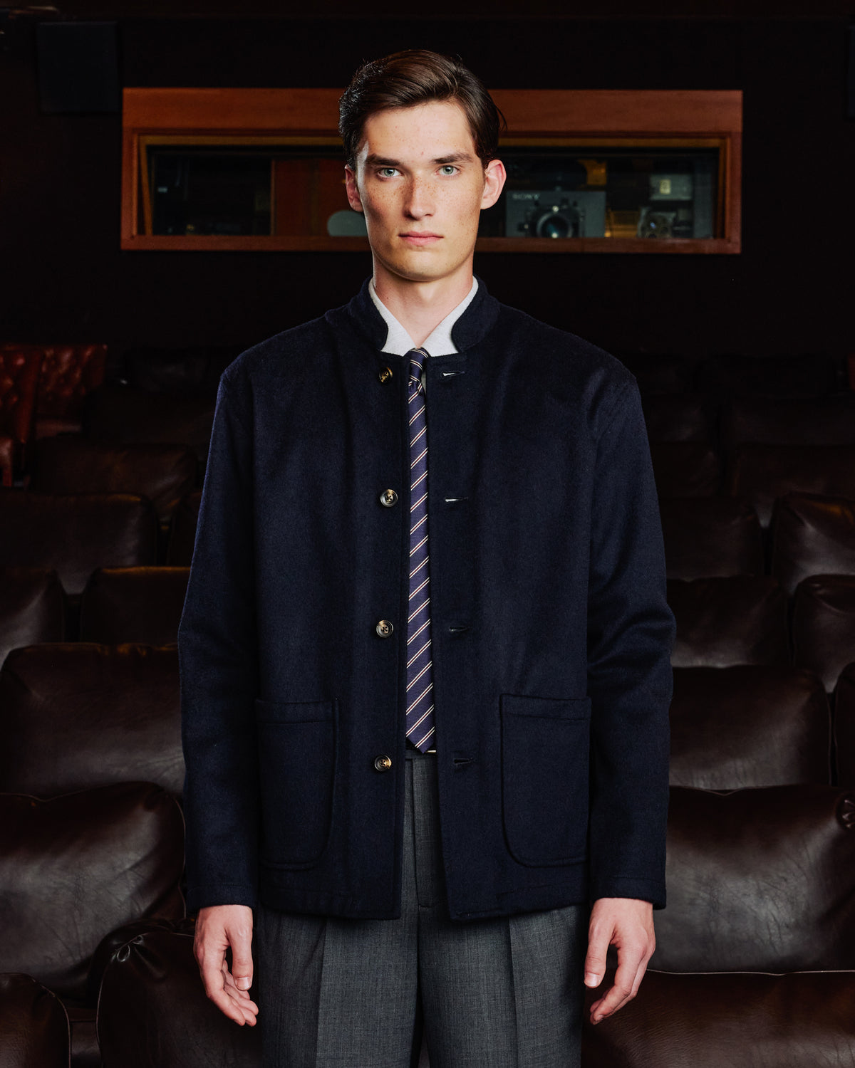 Veste col officier en laine Loden marine