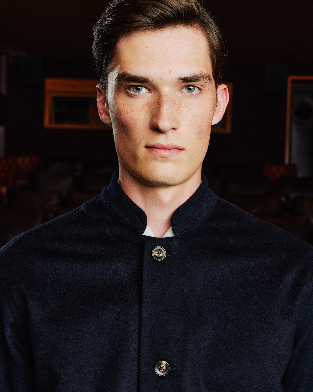 Veste col officier en laine Loden marine