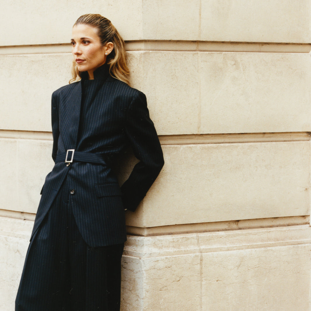 Tailored jacket in navy striped wool