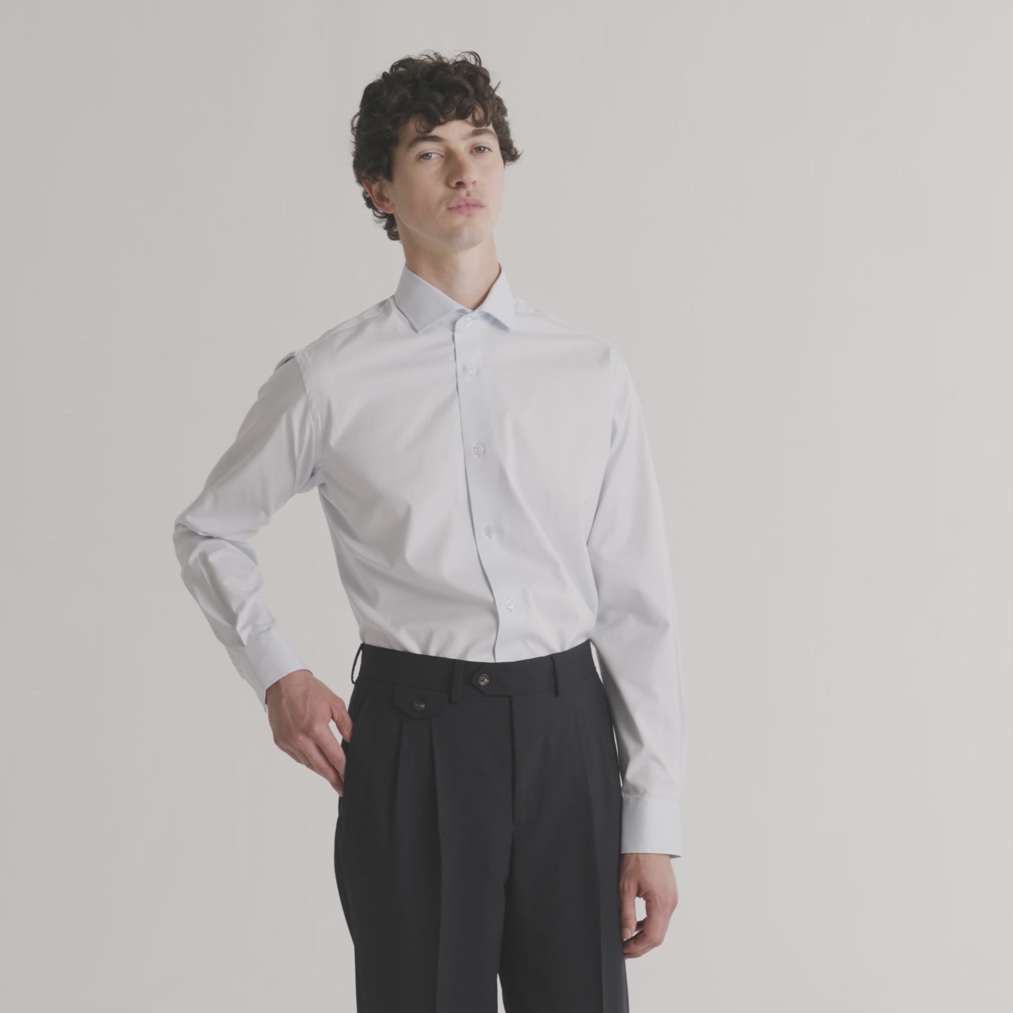 Chemise cintrée en oxford double retors bleu ciel