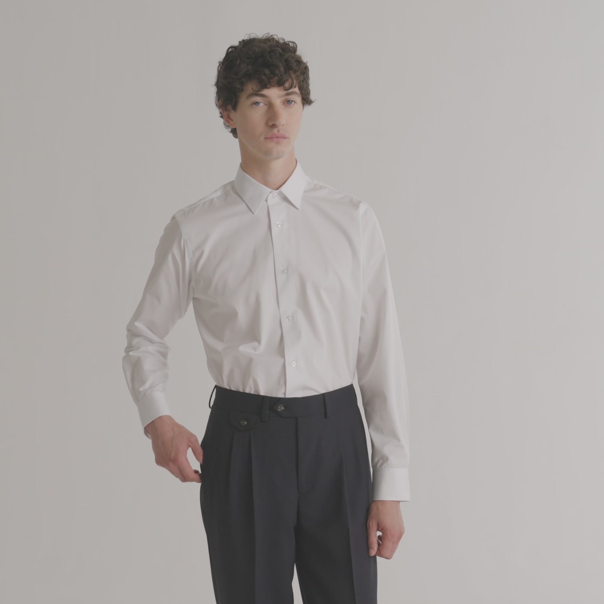 Chemise cintrée en popeline double retors blanche