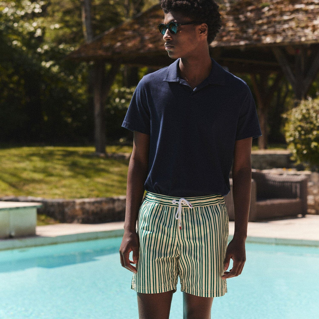 Ecru and green stripes swim shorts