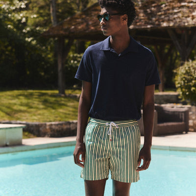 Ecru and green stripes swim shorts